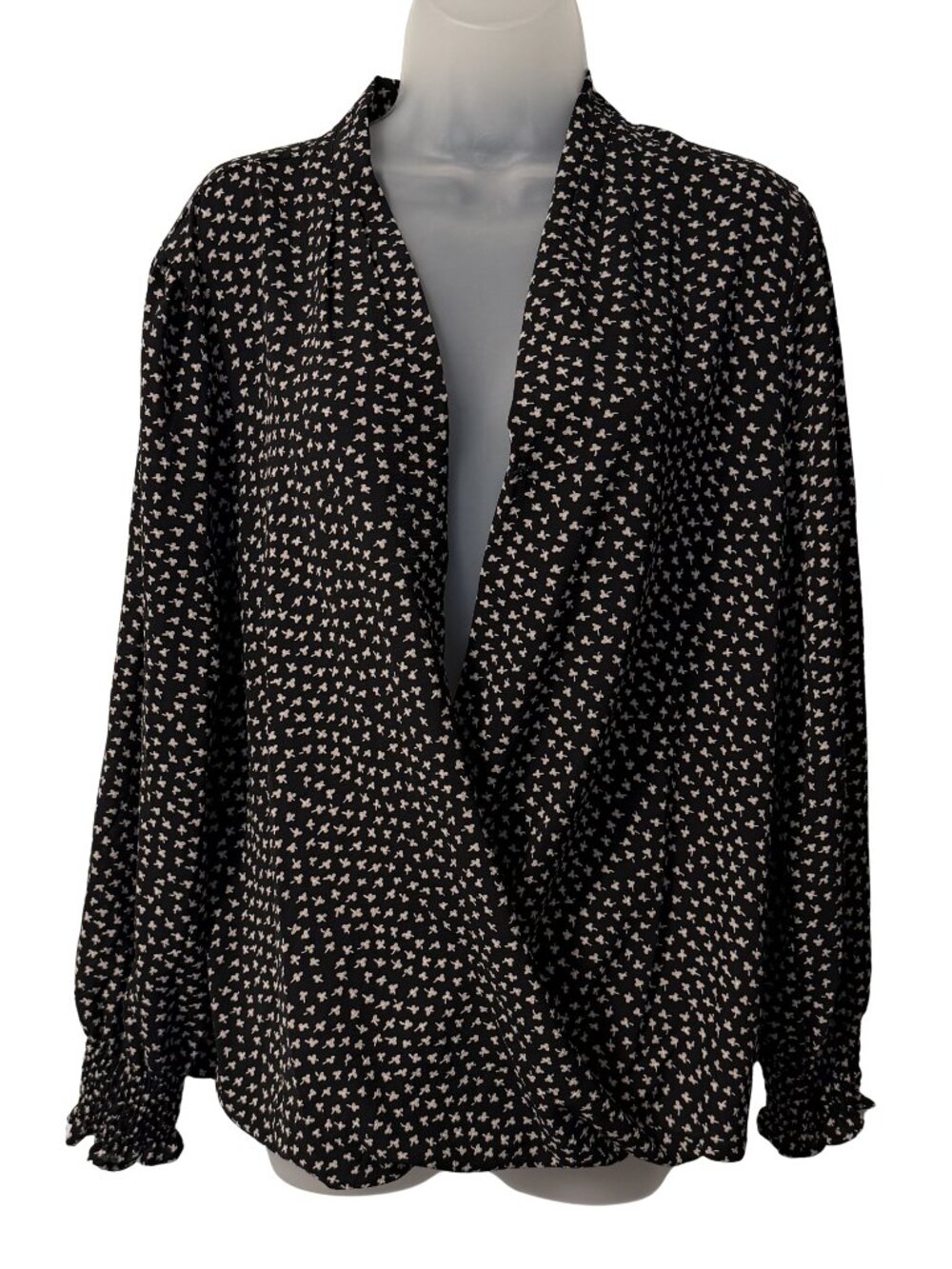Adrianna Papell XL Black Printed Draped Open Front Blouse Top